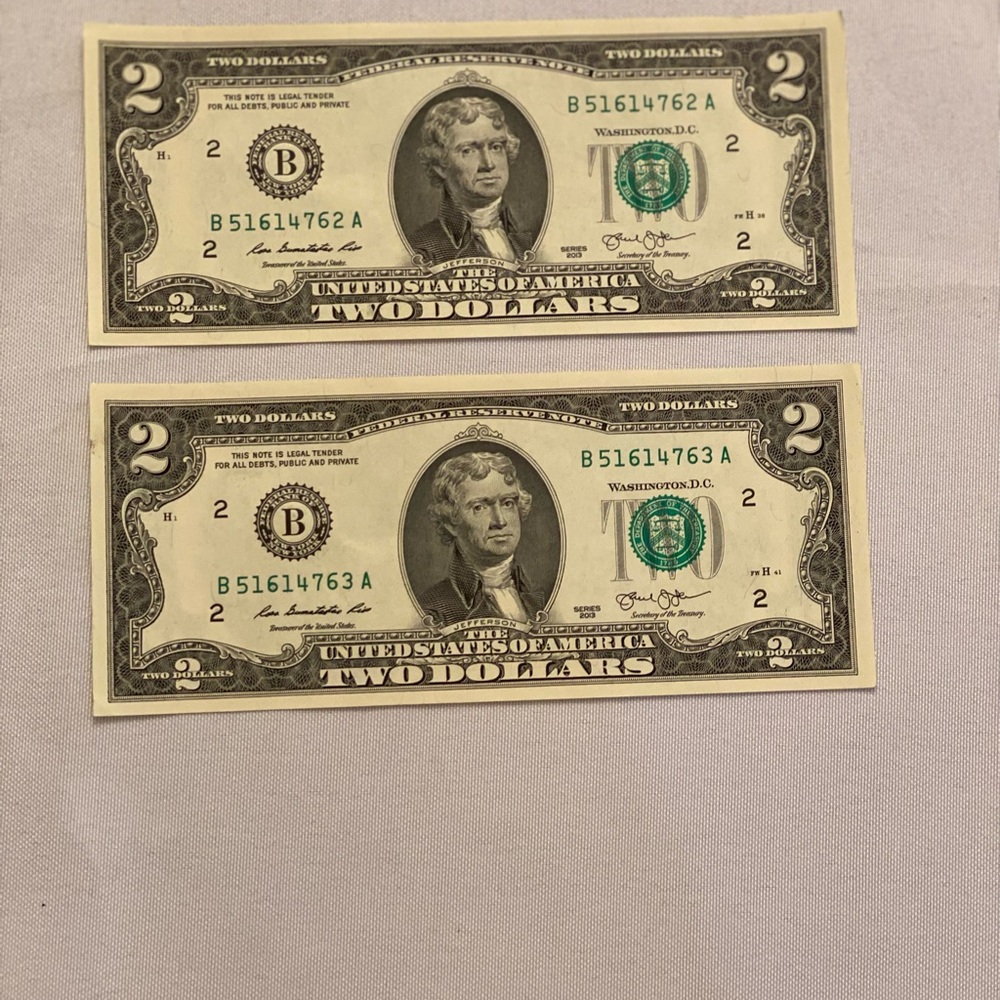 Two US Two-Dollar Currency